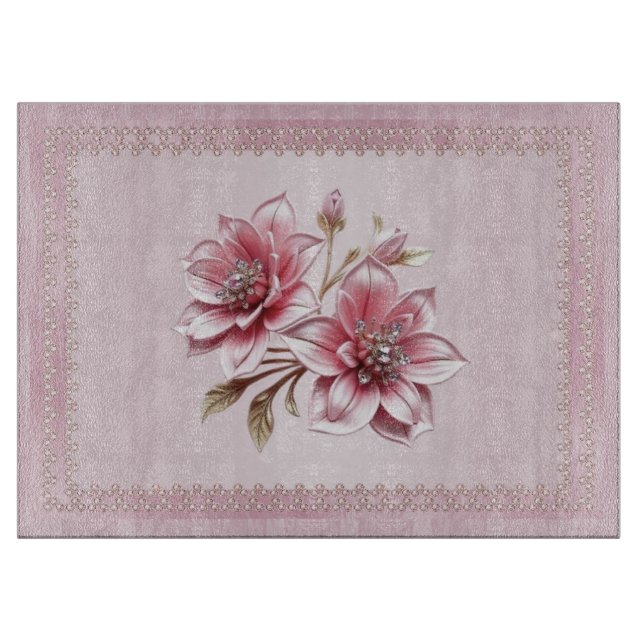 Modern Pink Flowers Cutting Board (Front)