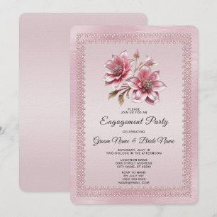 Modern Pink Flowers Engagement Invitation