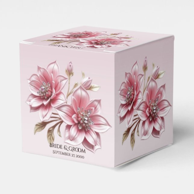 Modern Pink Flowers Favour Box (Front Side)