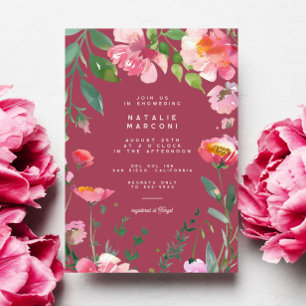 Modern Pink Flowers Floral Garden Bridal Shower Invitation