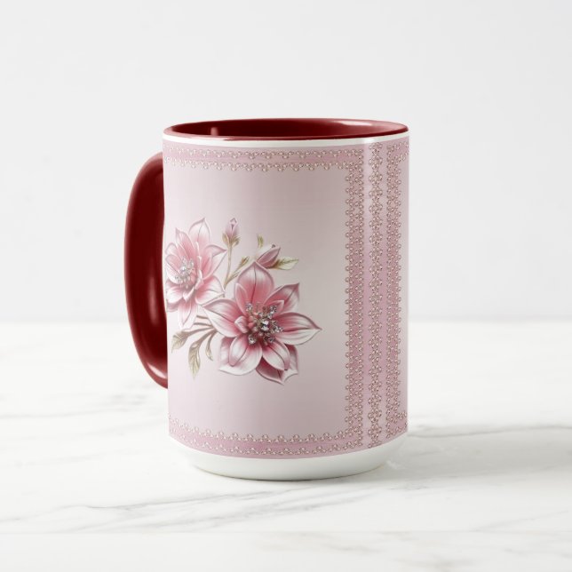 Modern Pink Flowers Floral Mug (Front Left)