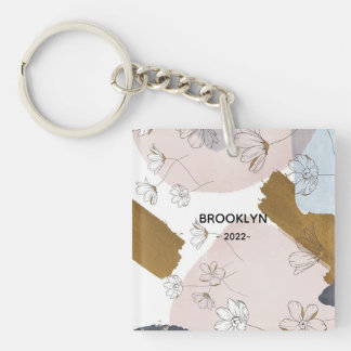 Modern Pink Flowers Key Ring