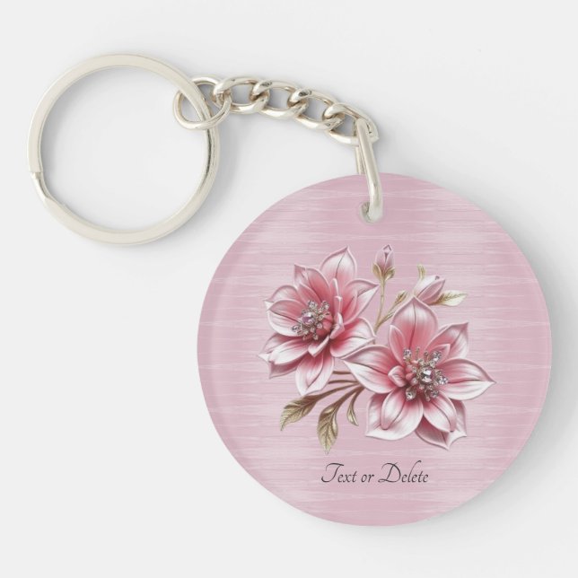 Modern Pink Flowers Keychain (Front)