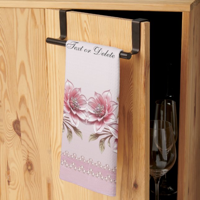 Modern Pink Flowers Kitchen Towel (Thirds Fold)