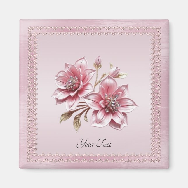 Modern Pink Flowers Magnet (Front)