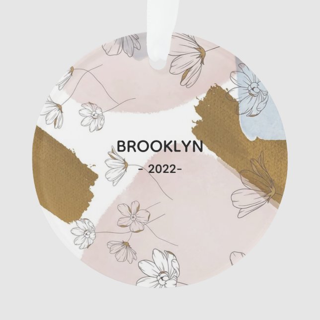 Modern Pink Flowers Ornament (Front)