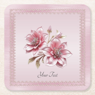 Modern Pink Flowers Paper Coaster