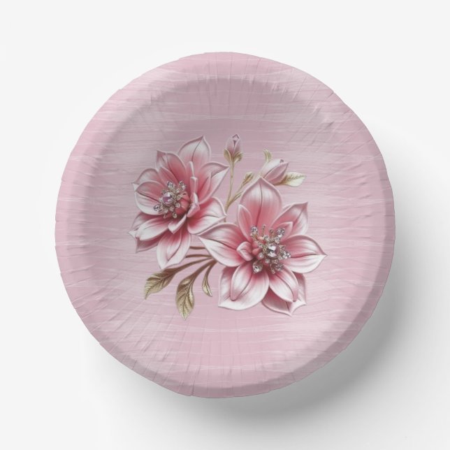 Modern Pink Flowers Paper Plate (Front)