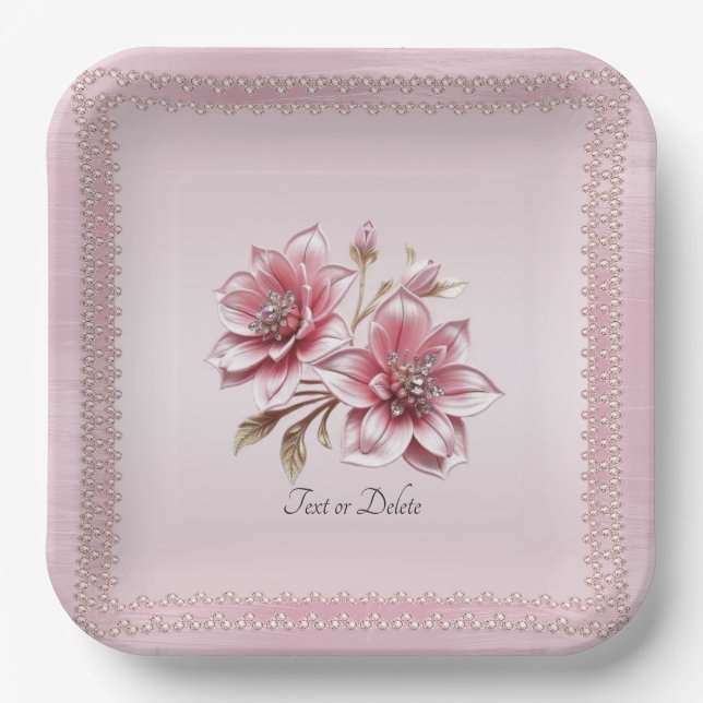 Modern Pink Flowers Paper Plate (Front)