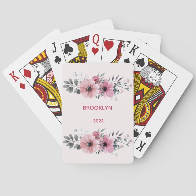 Modern Pink Flowers Playing Cards (Back)