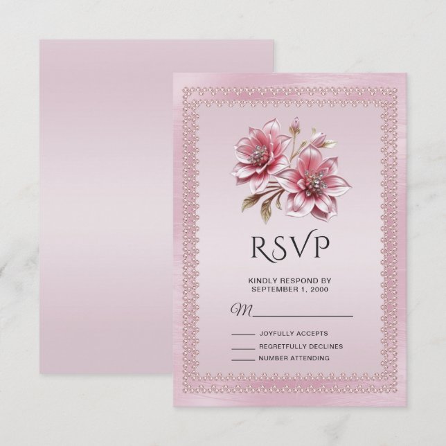 Modern Pink Flowers RSVP Card (Front/Back)