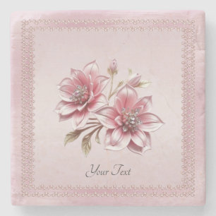 Modern Pink Flowers Stone Coaster
