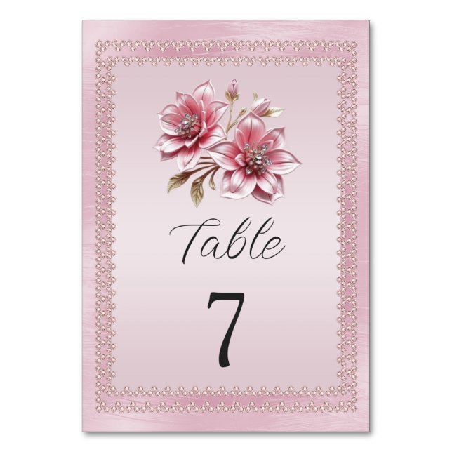 Modern Pink Flowers Table Number (Front)