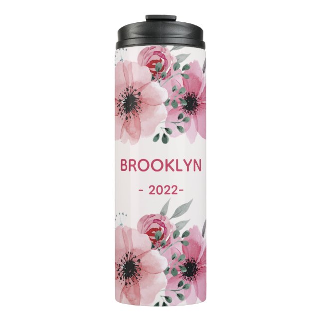 Modern Pink Flowers Thermal Tumbler (Front)