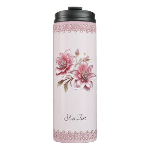 Modern Pink Flowers Thermal Tumbler