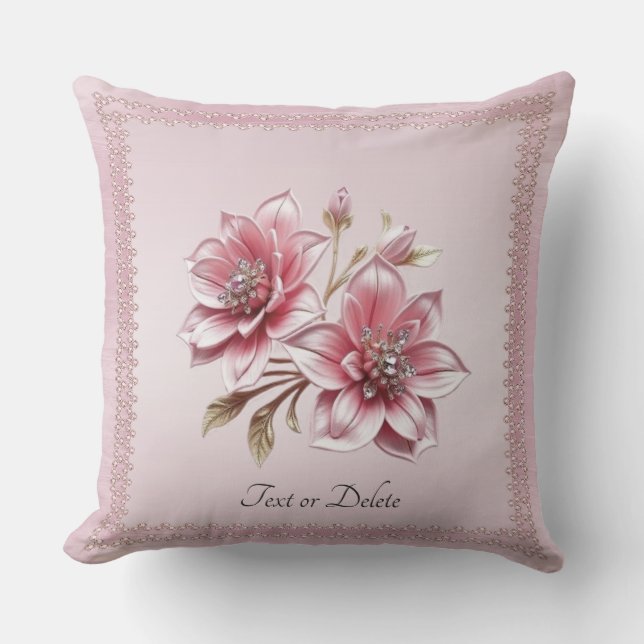 Modern Pink Flowers Throw Pillow (Front)