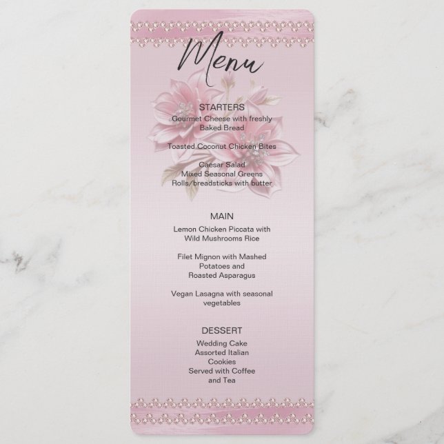 Modern Pink Flowers Wedding Menu (Front)