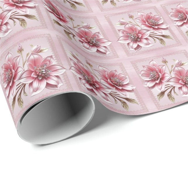 Modern Pink Flowers Wrapping Paper (Roll Corner)
