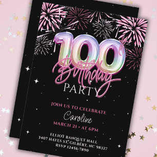 Modern Pink Foil Balloon 100th Birthday Invitation