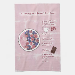 Modern Pink Fruit Smoothie Recipe Food Art  Tea Towel