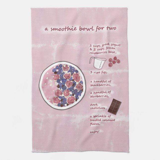 Modern Pink Fruit Smoothie Recipe Food Art  Tea Towel (Vertical)