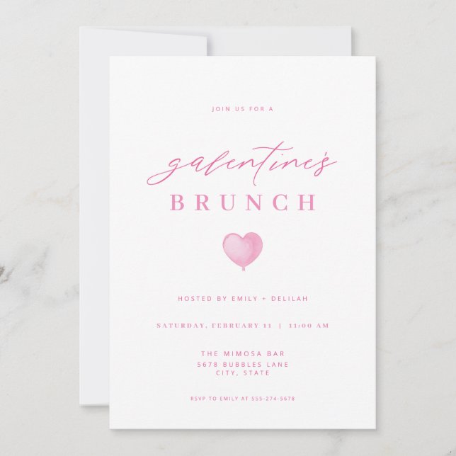 Modern Pink Galentines Day Brunch Invitation (Front)