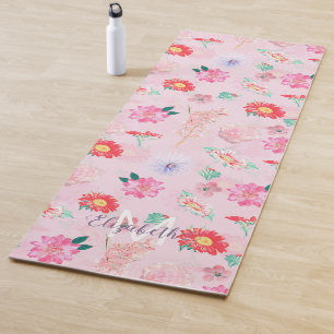 Modern Pink Garden Floral Yoga Mat