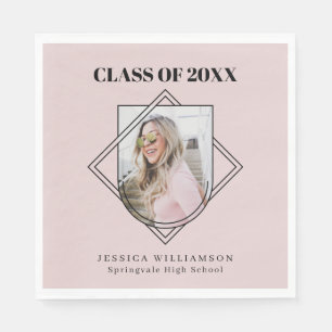 Modern Pink Geo Photo Graduation Party  Napkin