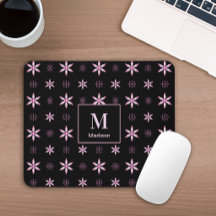 Modern Pink Geometric Floral Monogram Mouse Pad