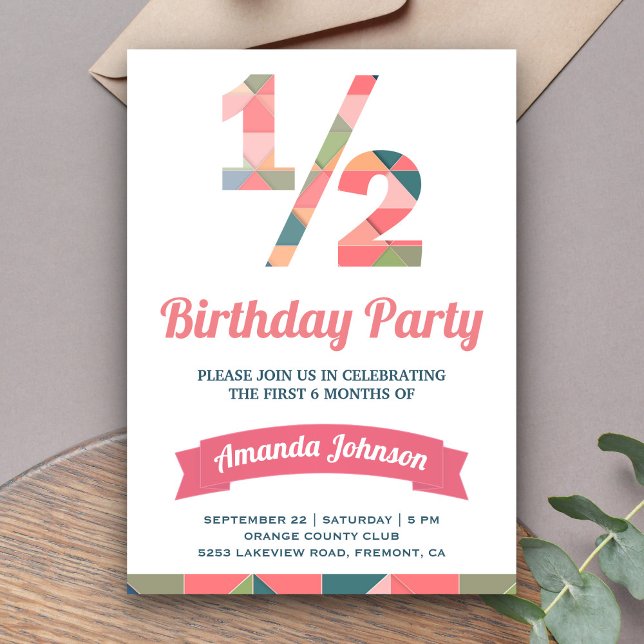 Modern Pink Geometric Half Birthday Party Invitation (Creator Uploaded)