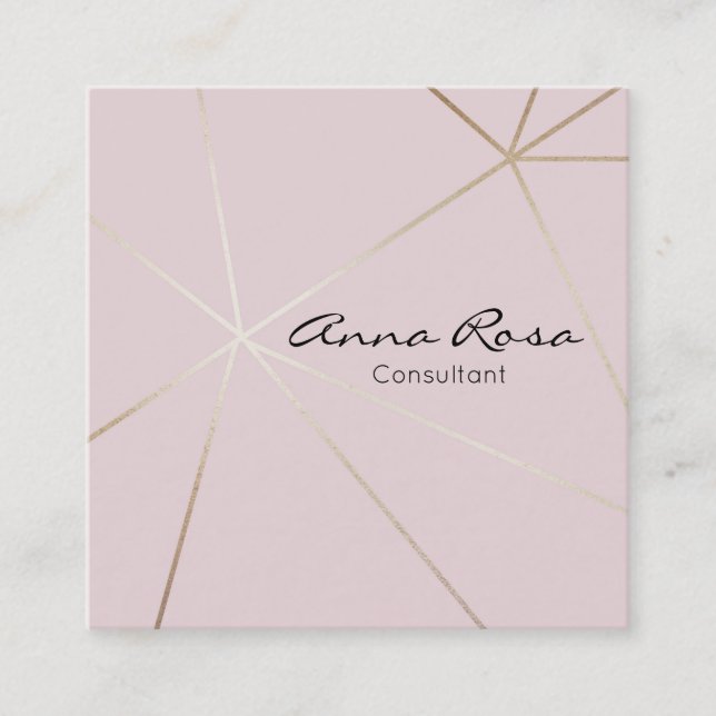 ~* Modern Pink Geometric Trendy .  Rose Gold Foil Square Business Card (Front)