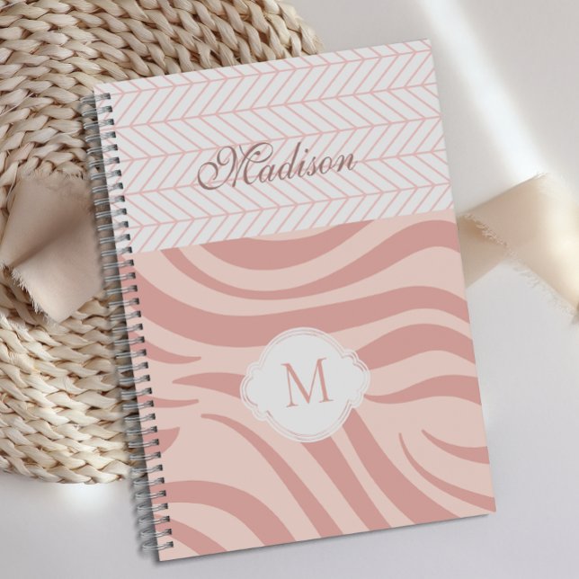 Modern Pink Geometric Zebra Trendy Monogram Planner (Creator Uploaded)