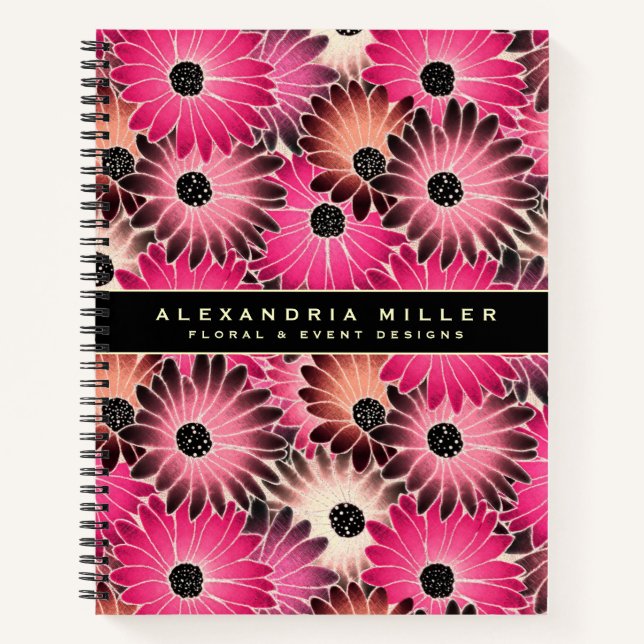 Modern Pink Gerbera Daisy Floral | Personalised Notebook (Front)