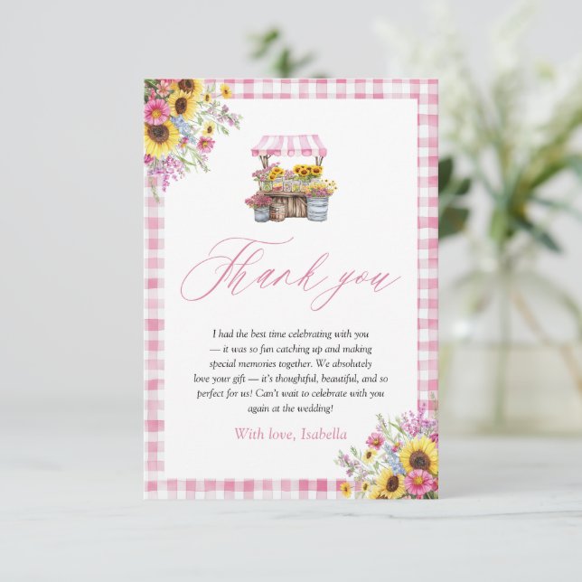 Modern Pink Gingham Fresh Off The Market Thank you (Standing Front)