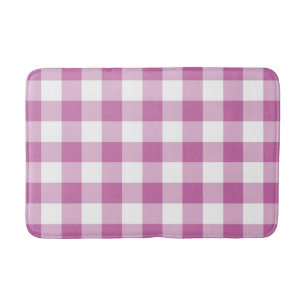 Modern Pink Gingham Plaid Pattern Bath Mat
