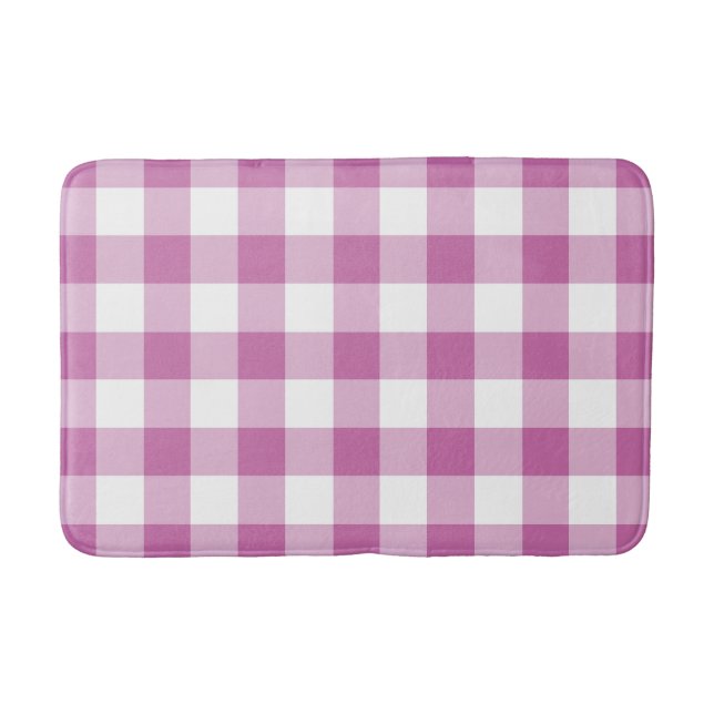 Modern Pink Gingham Plaid Pattern Bath Mat (Front)