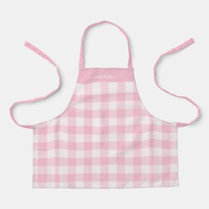 Modern pink gingham script name apron