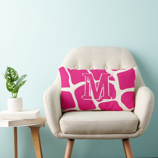 Modern Pink Giraffe Pattern Monogram Lumbar Cushion (Chair)