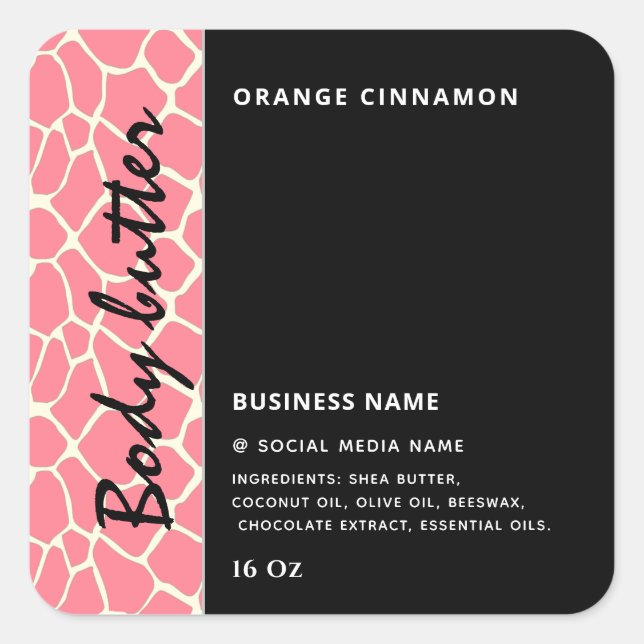 Modern Pink giraffe product label (Front)