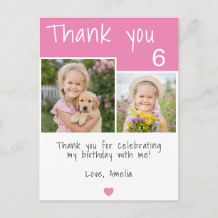 Modern Pink Girl 2 Photo Birthday Thank you Postcard