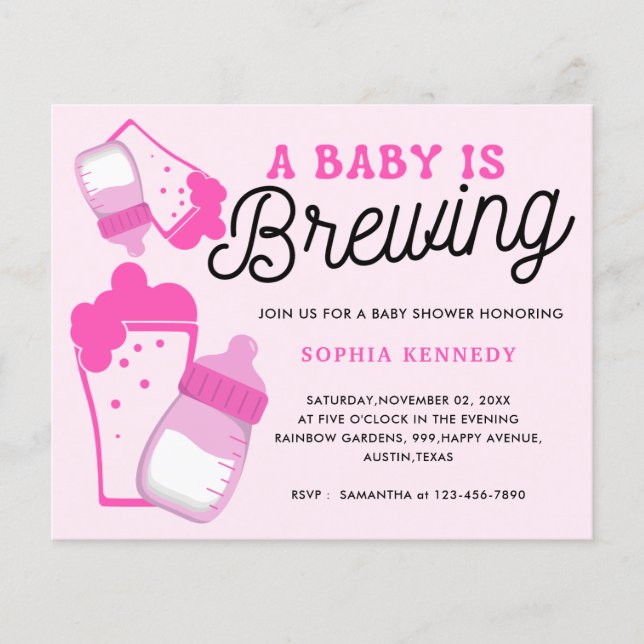 Modern Pink Girl Baby Is Brewing Baby Shower  (Front)