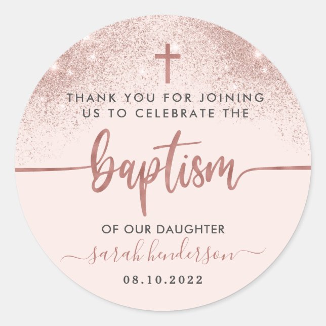 Modern Pink Girl Baptism Thank You  Classic Round Sticker (Front)