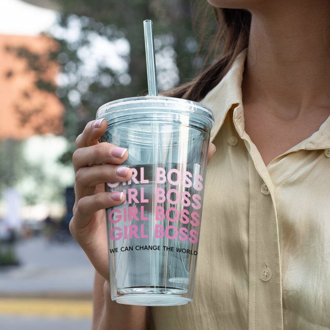 Modern Pink Girl Boss Best Girly Gift Acrylic Tumbler (Creator Uploaded)