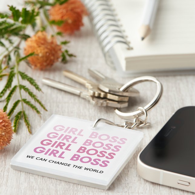 Modern Pink Girl Boss Best Girly Gift Key Ring (Front Right)