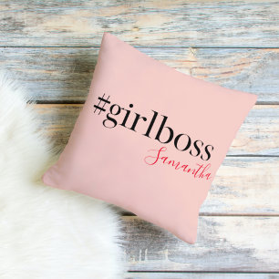Modern Pink Girl Boss & Name   best Girly Gift Cushion