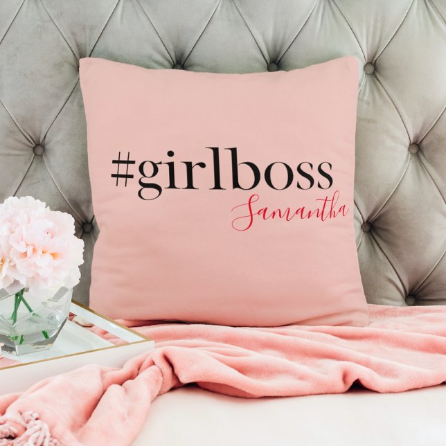 Modern Pink Girl Boss & Name | best Girly Gift Cushion (Creator Uploaded)