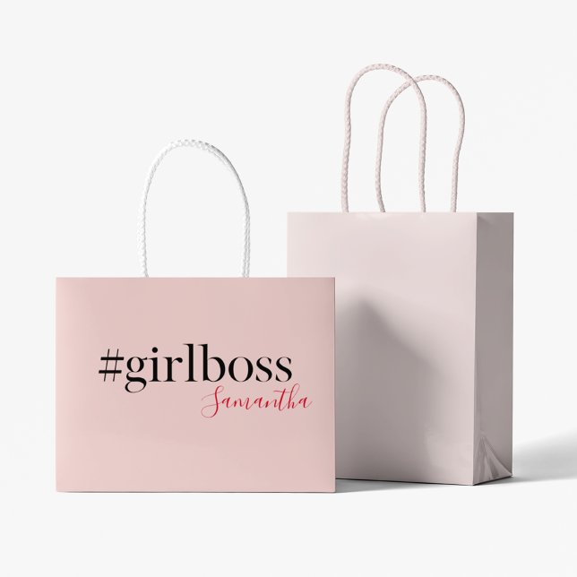 Modern Pink Girl Boss & Name | best Girly Gift Large Gift Bag (Creator Uploaded)