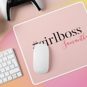 Modern Pink Girl Boss & Name   best Girly Gift Mouse Mat