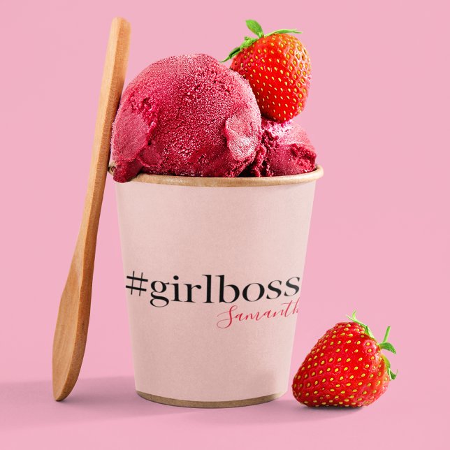 Modern Pink Girl Boss & Name | best Girly Gift Paper Cups (Creator Uploaded)