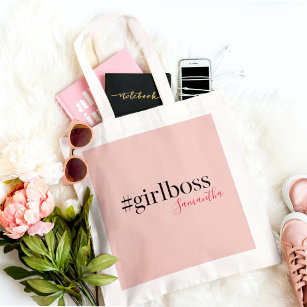 Modern Pink Girl Boss & Name   best Girly Gift Tote Bag